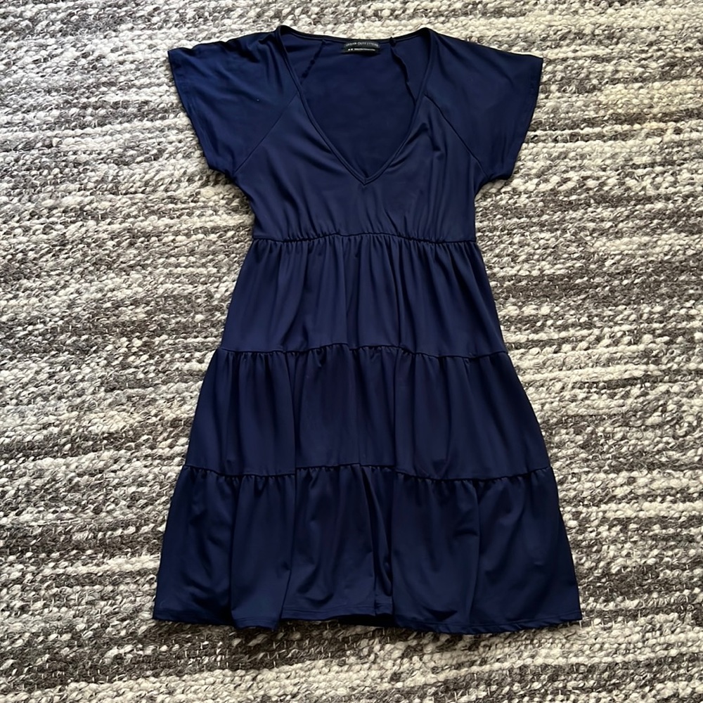 Navy Blue Tiered Cap Sleeve Mini Dress